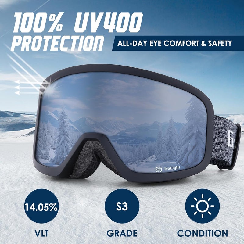 Golight Low Bridge Fit Ski Goggles – Asian Fit, Anti-Fog Double Lens, UV400 REVO Lens, Triple-Layer Foam for All-Day Skiing - Image 5